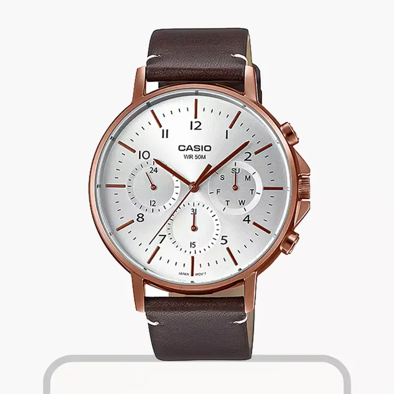 Casio Enticer White Dial Brown Leather Men's Watch- MTP-E321RL-5AV